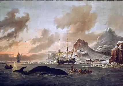Balleneros neerlandeses cerca de Spitsbergen, pintura de Abraham Storck (1690).