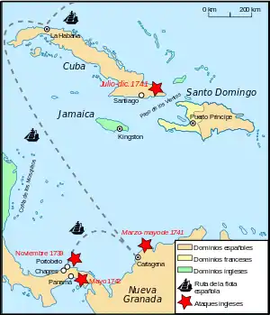 El Caribe durante la guerra del Asiento (1739-1748).