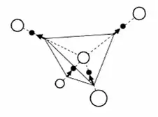 La estructura de los átomos de hidrógeno (círculos negros) en los átomos de oxígeno(círculos blancos) en el hielo