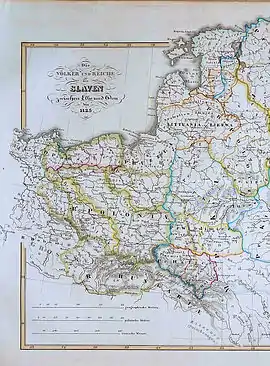 Pomerelia (rotulada M: Gdańsk) en Polonia en un mapa que muestra los pueblos eslavos occidentales antes de 1125