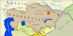 El sito (en rojo) dentro de Kazajistán.