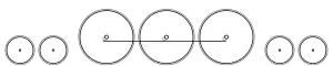 Diagram of two small leading wheels, three large driving wheels joined together with a coupling rod, and two small trailing wheels