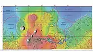 Mapa MOLA que muestra los límites de Acidalia Planitia y otras regiones.