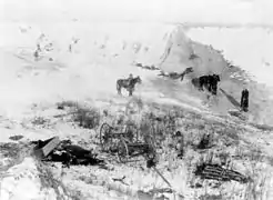 Caballos e indios lakota muertos en el lugar de la masacre.