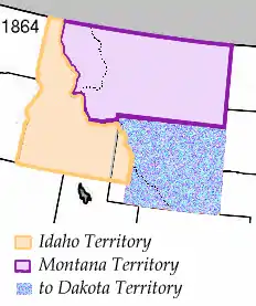 Áreas cedidas a los territorios de Montana y Dakota en 1864.