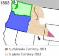 Antiguo territorio de Washington y las porciones cedidas a los nuevos territorios de Nebraska y Idaho en 1863.