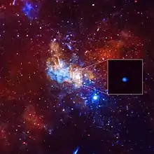 Brillo de rayos X de Sagitario A*, agujero negro supermasivo en la Vía Láctea.