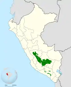 Distribución geográfica del dacnis andino, excluyendo X. petersi.