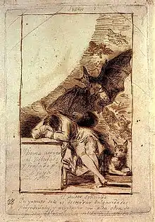 Estudio o dibujo preparatorio del grabado El sueño de la razón produce monstruos (el título que se indica es "Ydioma universal"), 1797.