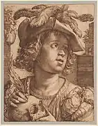 Joven sosteniendo una calavera y un tulipán (1614), de Hendrick Goltzius, The Morgan Library & Museum, Nueva York