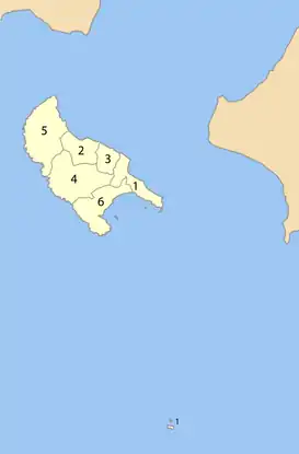 Mapa del municipio de Zante. Las Estrófades son las dos pequeñas islas situadas al sur de Zante (1)