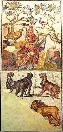 Mosaico de la llamada Casa de Orfeo, Zaragoza (ca. 200).