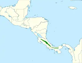 Distribución geográfica de la reinita de Zeledón.