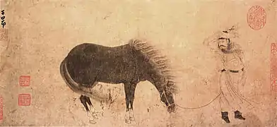 Un hombre y su caballo frente al viento