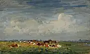 Paisaje de pradera de verano en el IJssel con vistas a Hattem, 1909, pintura al óleo