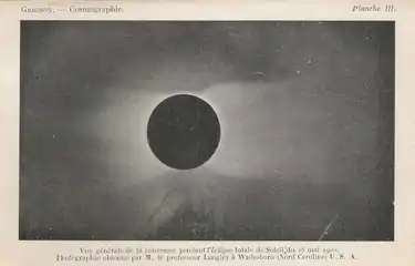 Corona solar  durante un eclipse total en Wadesboro (USA) el 28 de mayo de 1900 por el profesor Samuel Pierpont Langley.