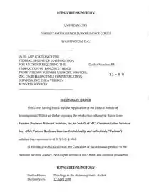 Orden judicial instando a Verizon a entregar todos sus metadatos a la NSA