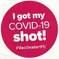 Sticker given to people who had received a COVID-19 vaccine in Belleville