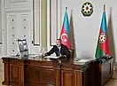 President of Azerbaijan Ilham Aliyev during a video conference on measures taken to combat the COVID-19 pandemic
