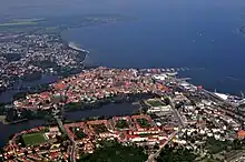 Stralsund − aerial view of an old town, protected by UNESCO