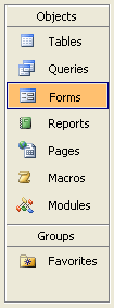 Forms Selection on Objects Palette