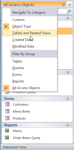 Selecting a new way to group the objects