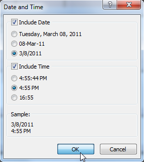 Selecting options in the Date and Time dialog box