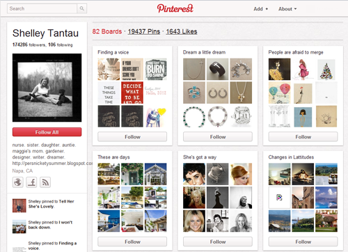 A Pinterest pinboard