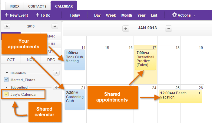 Screenshot of Yahoo! Calendar