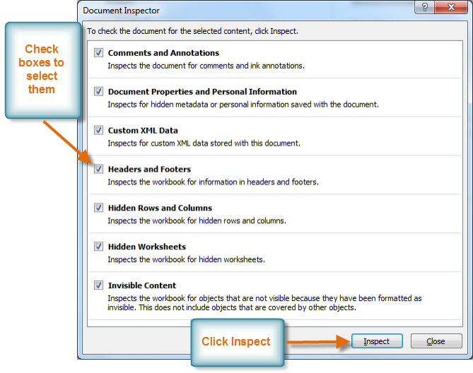 Document Inspector dialog box