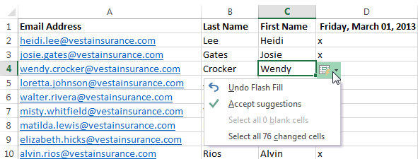 Screenshot of Excel 2013