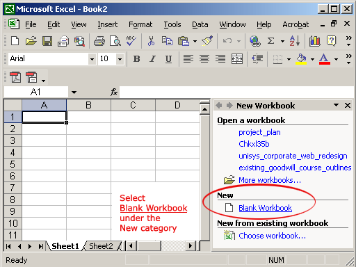 Select Blank Workbook