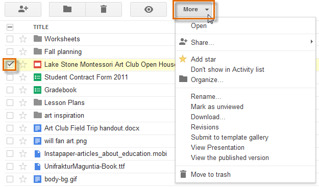 Screenshot of Google Drive