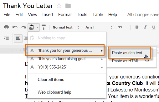 Screenshot of Google Documents