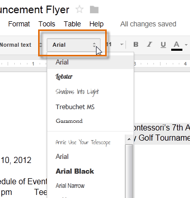 Screenshot of Google Documents