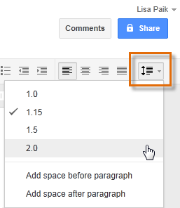 Screenshot of Google Documents