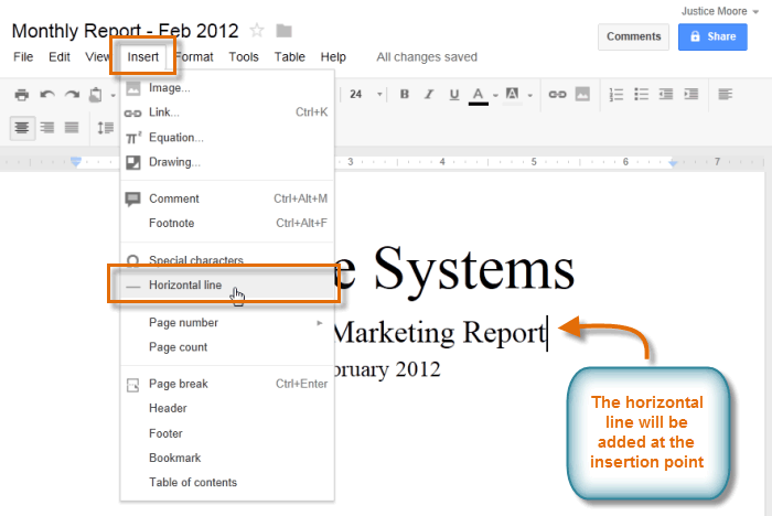 Screenshot of Google Documents