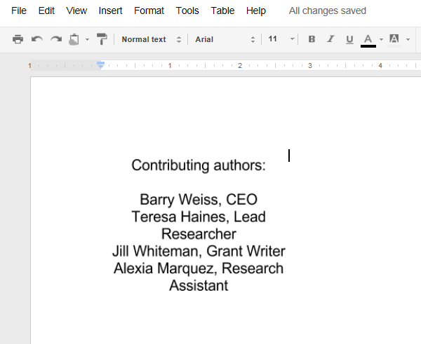 Screenshot of Google Documents