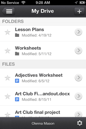 Screenshot of Google Drive for iPhone