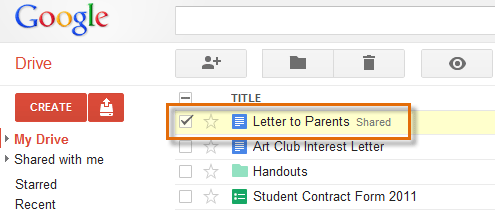 Screenshot of Google Drive