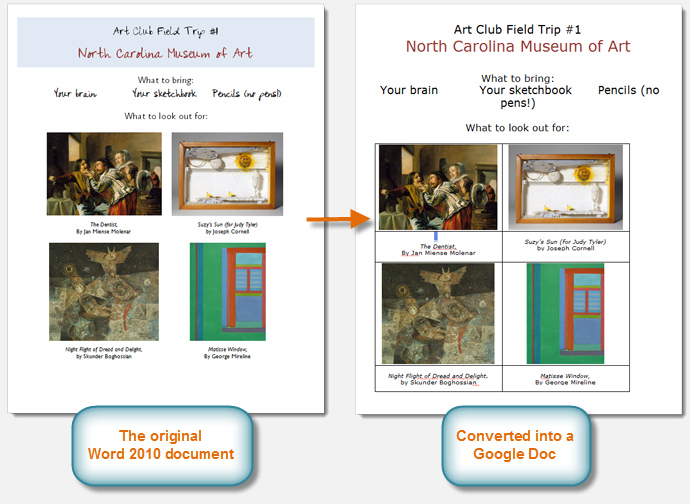 The original Word document vs. the Google doc