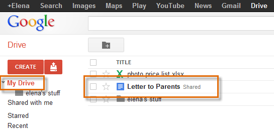 Screenshot of Google Drive