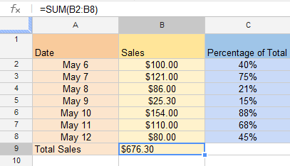 Screenshot of Google Spreadsheets