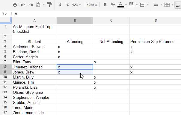 Screenshot of Google Spreadsheets