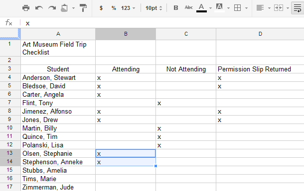 Screenshot of Google Spreadsheets