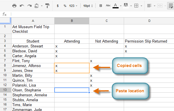 Screenshot of Google Spreadsheets