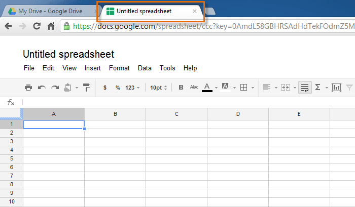 Screenshot of Google Spreadsheets