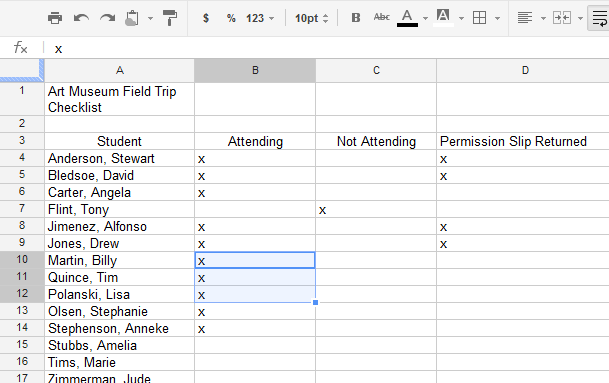 Screenshot of Google Spreadsheets