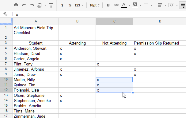 Screenshot of Google Spreadsheets