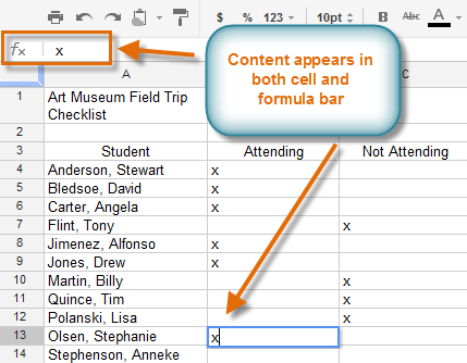 Screenshot of Google Spreadsheets